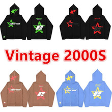 男士星星字母印花Vintage 2000S拉鏈連帽衫高街時尚Y2K休閑女衛衣