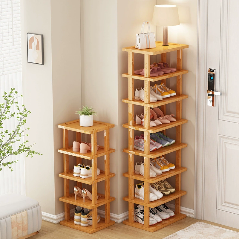 Узкая полка для обуви, простой бытовой дверной артефакт для хранения, компактный многослойный экономичный бамбуковый шкаф для обуви для арендного жилья.