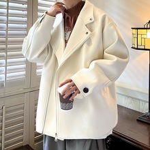 白色毛呢外套男士秋冬季西装英伦风呢子大衣男短款青少年冬装风衣