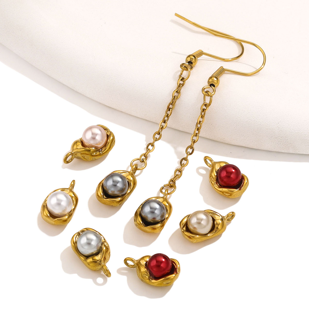 Pendant Jewelry Making Type 5 PCS/Package Stainless Steel Artificial Pearls PVD Coated Real Gold Plated Solid Color Pendant DIY Jewelry Accessories