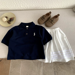 儿童POLO衫套装夏装026夏季新款男童纯色短袖T恤女宝宝翻领两件套