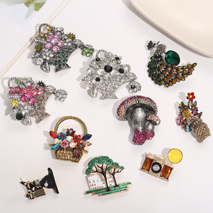 Small design brooch, pin, badge, European style, trend of season, with gem, wholesale