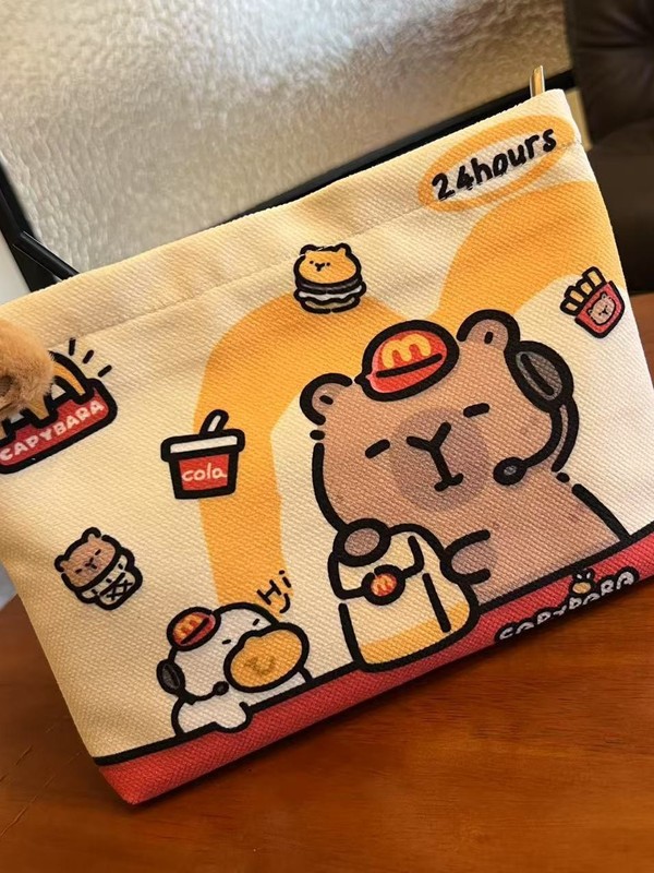 キャンバスバッグ ハンドバッグ カピバラ ジッパー付き 可愛い 日常使い マクドナルド カピバラ ハンドバッグ|undefined