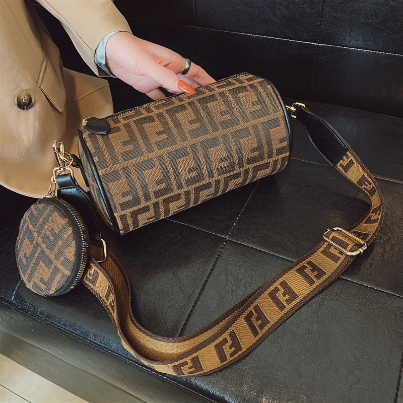Canvas cylindrical bag, women's bag, 2026 new style, fashionable retro print, Boston bag, shoulder bag, crossbody bag, pillow bag Canvas cylindrical bag, women's bag, 2026 new style, fashionable retro print, Boston bag, shoulder bag, crossbody bag, pillow bag