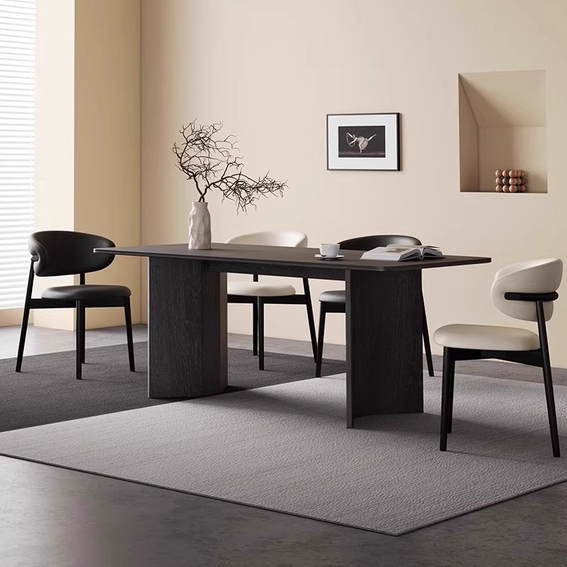 Luxurious French Retro Rectangular Dining Table Round Solid Wood Dining Table for Home Small Apartment Slate Dining Table and Chairs Set