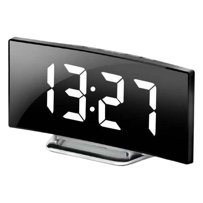 Reloj despertador digital luminoso multifuncional de escritorio con pantalla grande creativa, reloj digital LED curvo para el hogar, adorno de espejo digital