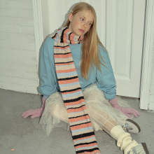 设计师款个性圈圈羊毛混纺条纹围巾女冬季撞色bai搭韩版毛线围脖