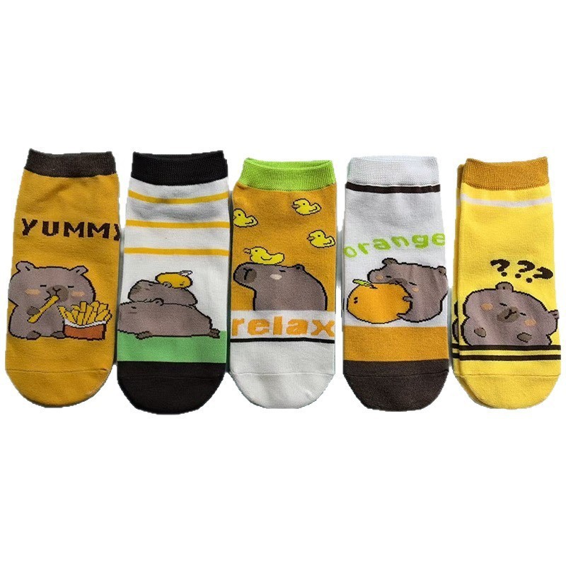 Calcetines de comercio exterior nuevos calcetines lindos de la historieta Calcetines de las mujeres ocasionales coreanas crayón pequeños nuevos calcetines de La Boca baja al por mayor