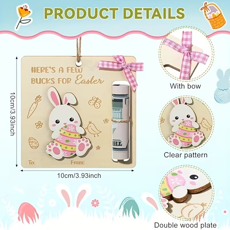 G Cross-Border Easter Money Clip Rabbit Egg Decoration Money Clip Wooden Sign Creative Pendant DIY Wooden Craft Hanging Ornament