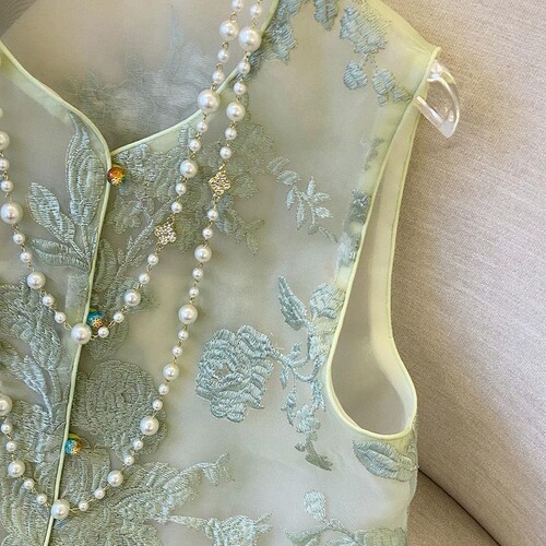 National style, new Chinese vest, embroidery, new style, shoulder-shouldered women's summer thin sleeveless retro organza vest, worn outside