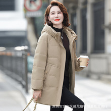 专柜正品女装白鸭绒外套时尚高端中老年妈妈中长款连帽简约羽绒服