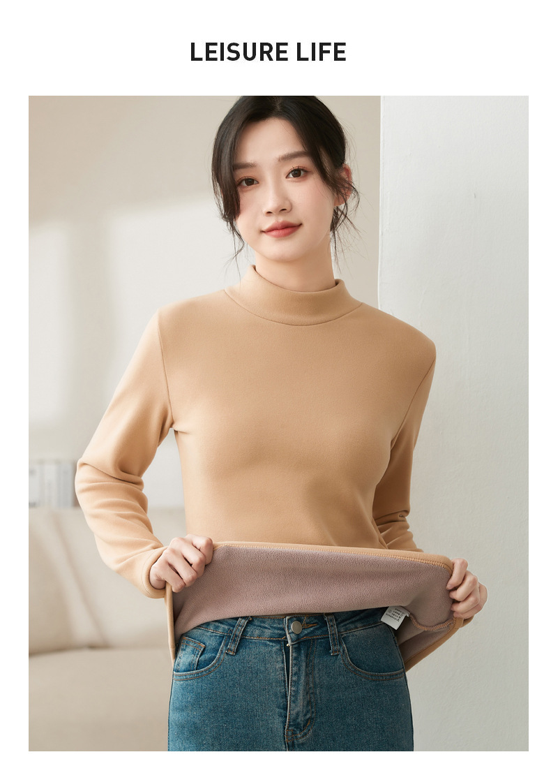 Abbigliamento da donna, maglione a collo alto in velluto tedesco, autunno e inverno, nuovo, intimo spesso, di alta qualità, nero, collo medio, caldo_voghion.com