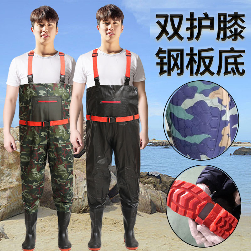 New double knee pads new new waterpants pants half waterproof clothes men catch fish jumpsuit fishing fork water pants