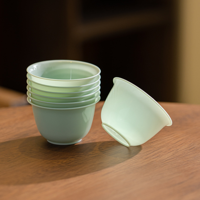 高級模造翡翠使い捨てカンフー茶カップ、厚みのある火傷防止茶カップ、ビジネスおもてなしティーカップ、ティーセット|undefined