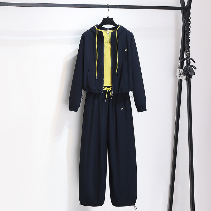 休闲运动服连帽开衫外套吊带长裤女2025早秋季新款小个子三件套装|undefined