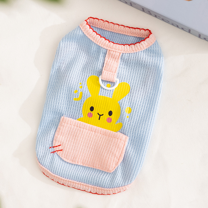 Primavera y verano perro lindo conejito dibujos animados bolsillo chaleco gato perro mediano y pequeño ropa delgada de peluche para mascotas