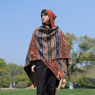 Ethnic Style Men's Shawl Warm Scarf Xizang Travel Wear Qinghai Lake Northwest Desert Cloak Jacket for Girls