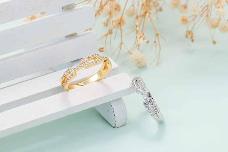 Copper Material Geometric Pattern Fashion Copper Gold-plated Geometric Double Open Ring