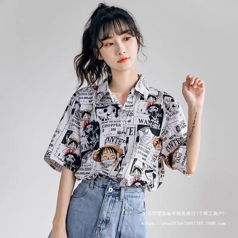 Women's Shirt with Unique Design, Short-Sleeved, New Style for Summer 2026, Thin Korean Version, Loose Cartoon Print Top, Trendy Women's Shirt with Unique Design, Short-Sleeved, New Style for Summer 2026, Thin Korean Version, Loose Cartoon Print Top, Trendy