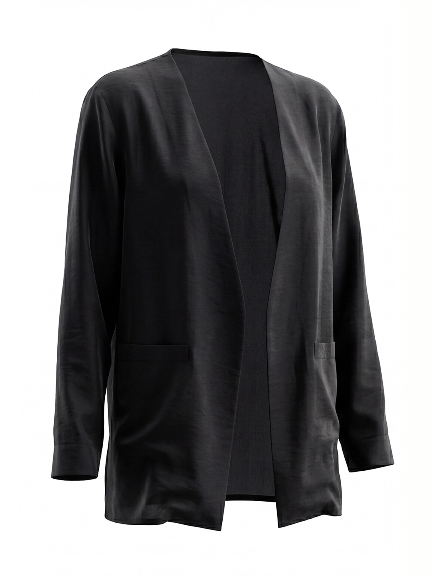 Áo cardigan nữ tay dài chất liệu tencel mát lạnh dáng rộng — màu đen