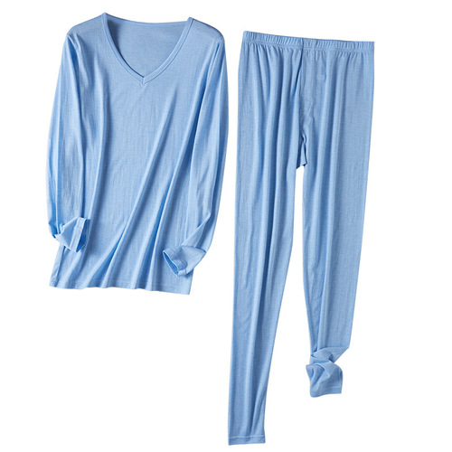 Autumn and winter mulberry silk and cotton men's warm autumn clothes and long trousers, elastic elastic waist, comfortable and non-constricting base layer suit