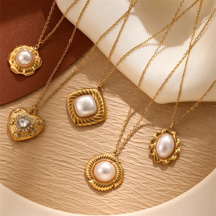 1 Piece Quantity Wholesale Jewelry Casual Simple Style Geometric Heart Shape 304 Stainless Steel Artificial Pearls Inlay Pendant Necklace