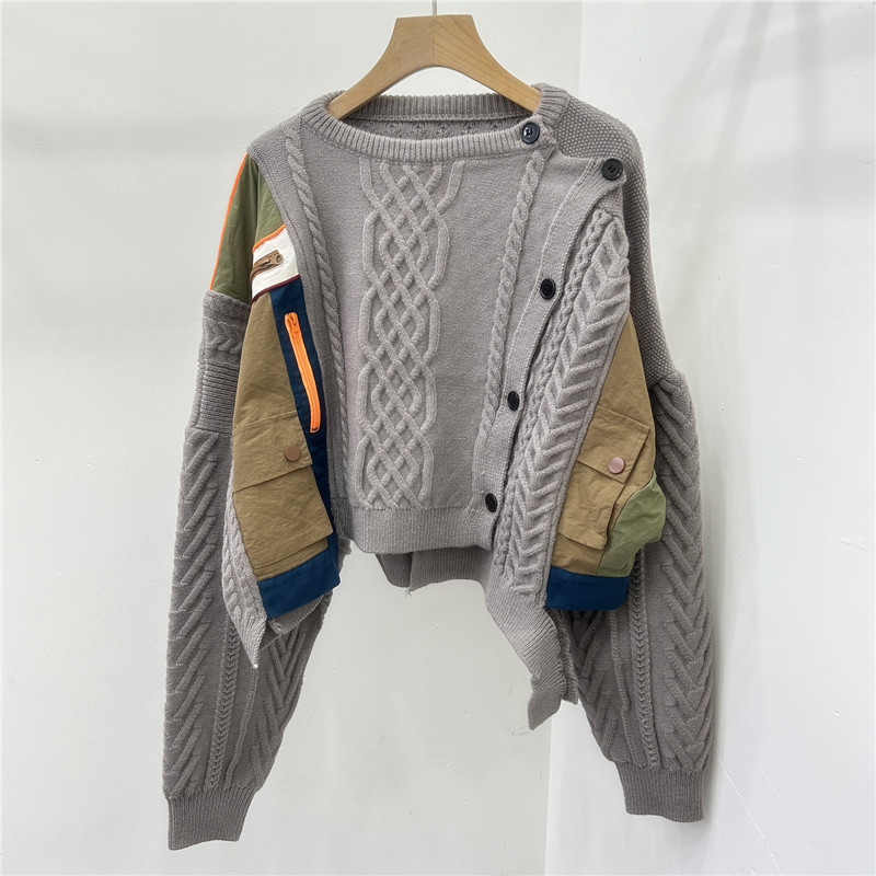2024 invierno nuevo estilo coreano blando camisa de tela superior superior sensación de alta calidad super hermosa moda universal empalme suéter de color contrastante image 2