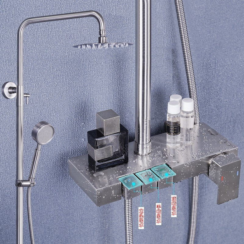 304 acero inoxidable negro ducha set cuatro funciones presurizado baño frío y caliente multifuncional triple ducha