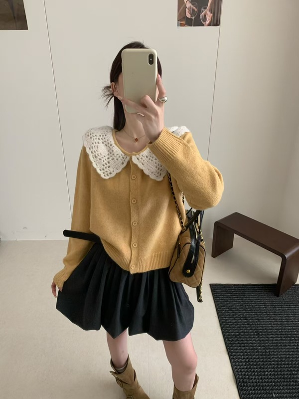 苏珊 2025秋冬季新款清新甜美减龄纯色娃娃领开衫针织毛衣女27838|undefined