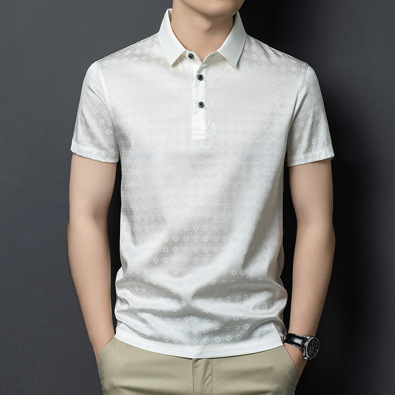Áo polo nam tay ngắn lụa Mulberry Silk cao cấp mùa hè — Trắng HT2587