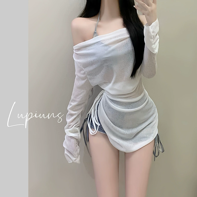 Купальник с горячими источниками женский праздник американский краситель с галстуком синий трехточечный спортивный сплит плоский угол бикини набор из трех частей