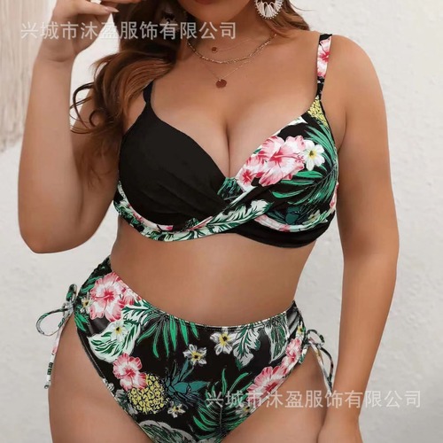 2025 European and American Print Concentrated Backless Straps High-Waist Sexy Split Swimsuit Set for Women