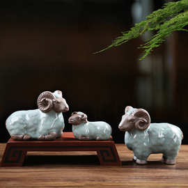 三羊开泰创意哥窑茶宠摆件禅意茶道茶玩茶室茶桌装饰功夫茶具配件