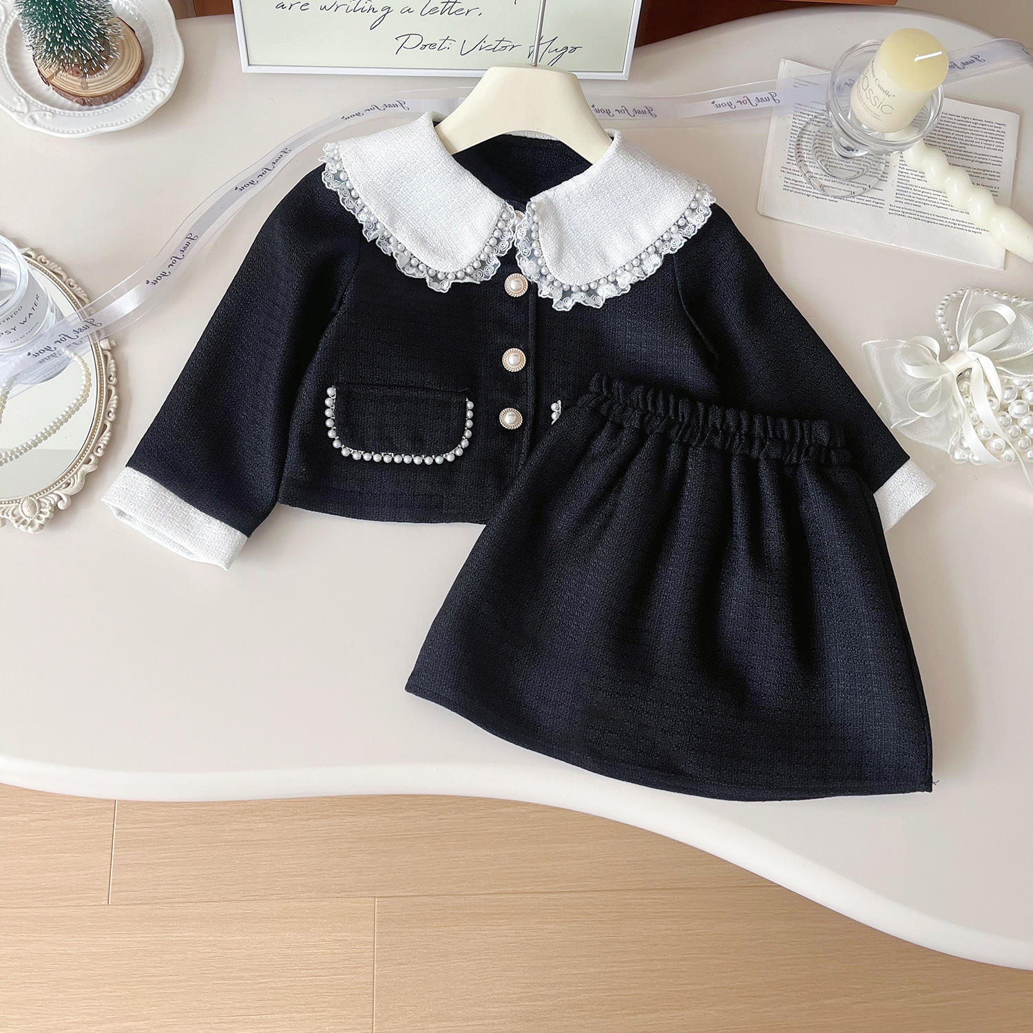 Meisjes rok set met revers en kant in small fragrant stijl_voghion.com