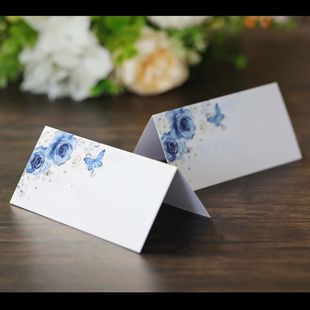 Foreign trade wedding printing blue rose seat card hollow handwriting three-dimensional printing table card wedding card wholesale