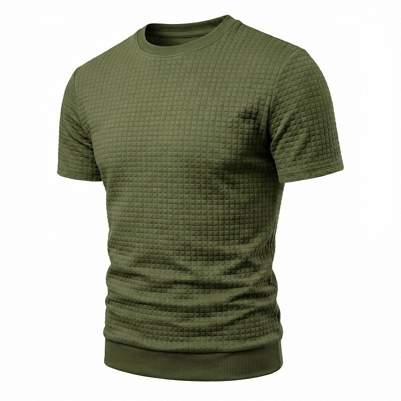 2024 transfronteriza nueva estación independiente primavera y verano de los hombres de Amazon pequeña camiseta a cuadros cuello redondo casual top de moda