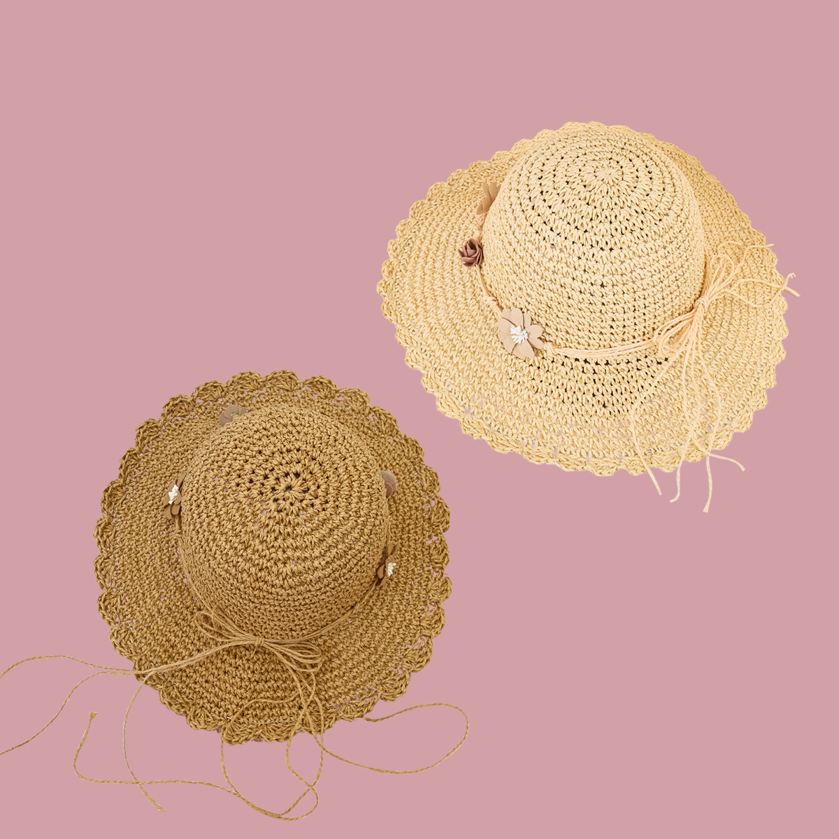 Sombrero De Paja De Ala Ancha Transpirable Rosa De Moda display picture 4