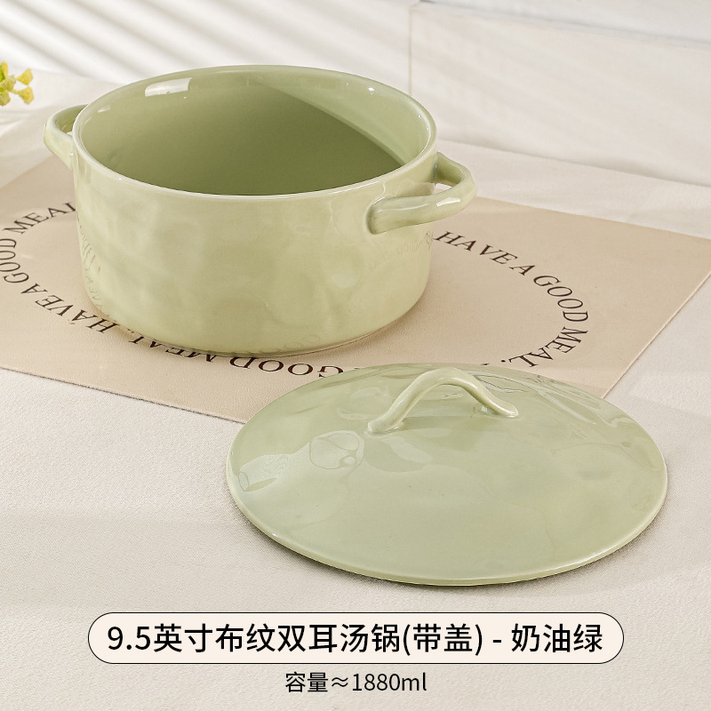 Olla grande de cerámica estilo japonés de lujo ligero, estilo crema, para sopa, fideos instantáneos, tazón grande para sopa, vajilla de cerámica