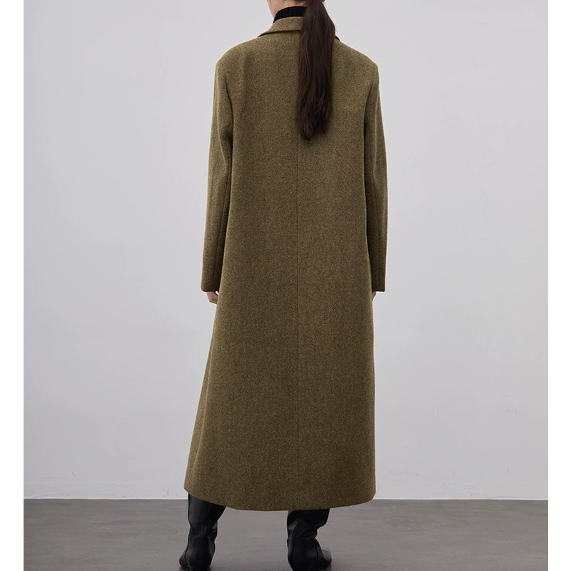 Woolen demi-season classic long minimalistic belt, woolen coat