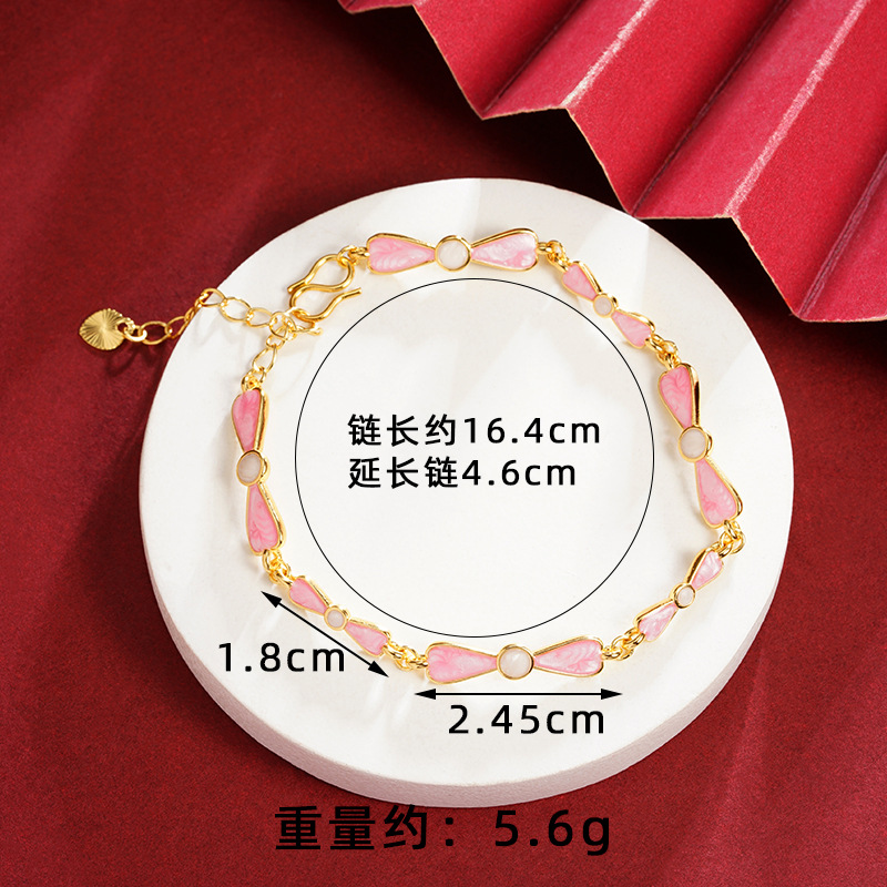 Brazalete de oro de arena vietnamita estilo de diseño nacional esmalte rosa anillo de arco de mariposa universal joyas no se desvanecen