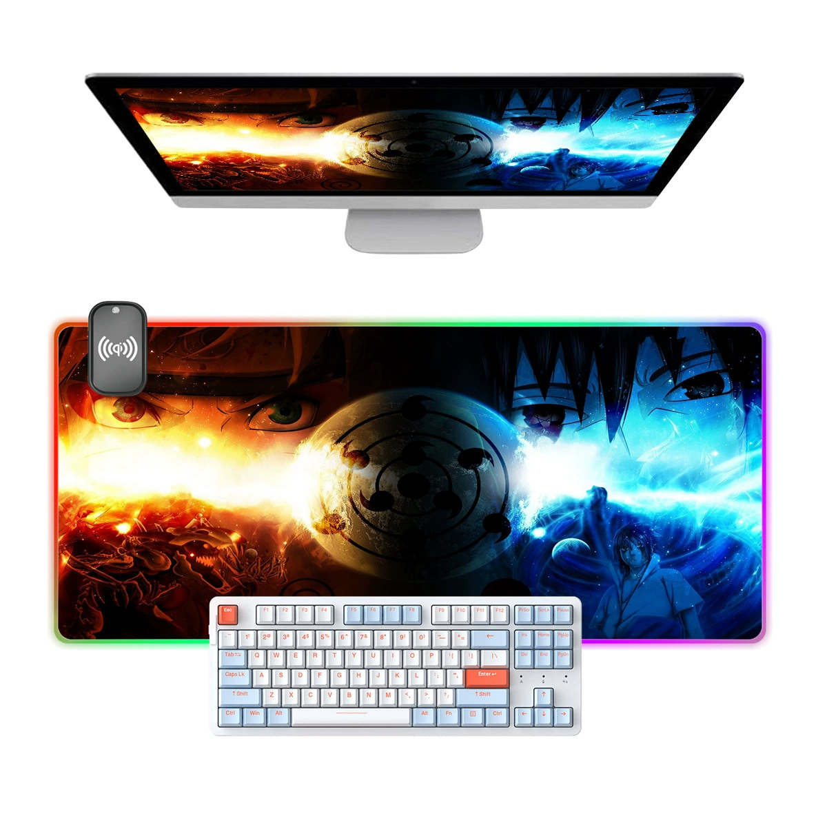 Сделай сам увеличенного размера грязеотталкивающий коврик для мыши RGB с холодной подсветкой аниме Naruto двумерный киберспорт игровой офисный коврик