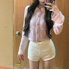 你的懒lln软软豆乳小翻领温柔贵气小香两色针织开衫上衣女