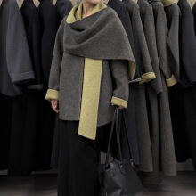 大围巾斗篷款式双面羊毛大衣 披肩短款设计师加厚保暖羊毛呢外套