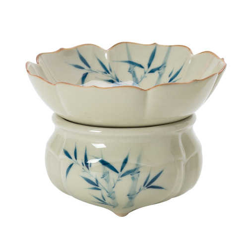 Plant gray retro hand-painted bamboo tea drain ceramic kung fu tea brewing tea filter household tea set accessories