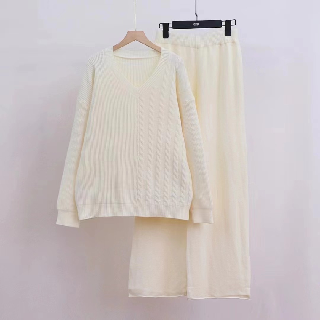 Women's Clothing irregular sweater suit female autumn and winter new loose fashion knitted wide leg pants two piece suit trendy_voghion.com