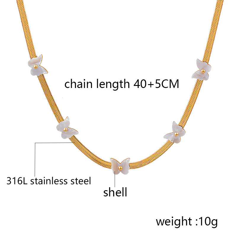 Fashion Butterfly Titanium Steel Plating Shell Necklace_colorza_5