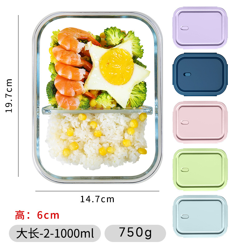 Lonchera de vidrio, apta para microondas, tazón especial para oficinistas, lonchera con compartimentos, lonchera bento para frutas, caja para conservar alimentos frescos