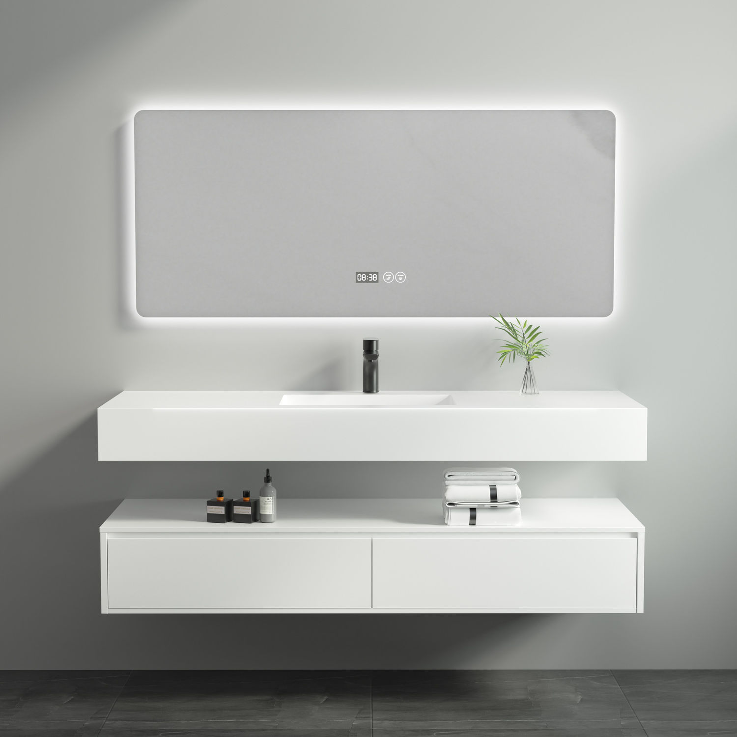 Bathroom rock plate integrated seamless ceramic basin, solid wood cabinet combination, washbasin, washbasin, seamless basin, bathroom details Picture
