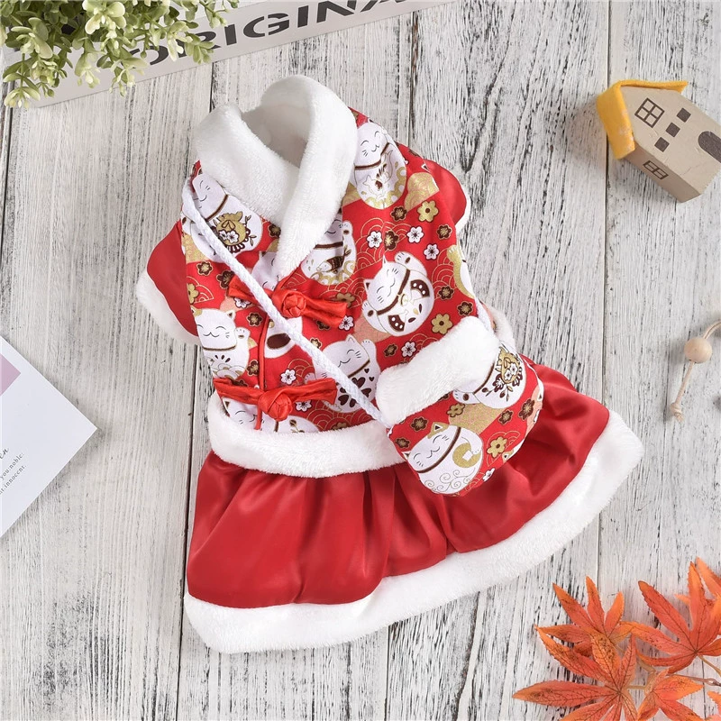 Новый год платье собака кошка одежда маленькая средняя собака праздничный утолщенный счастливый кот платье Завод прямых продаж