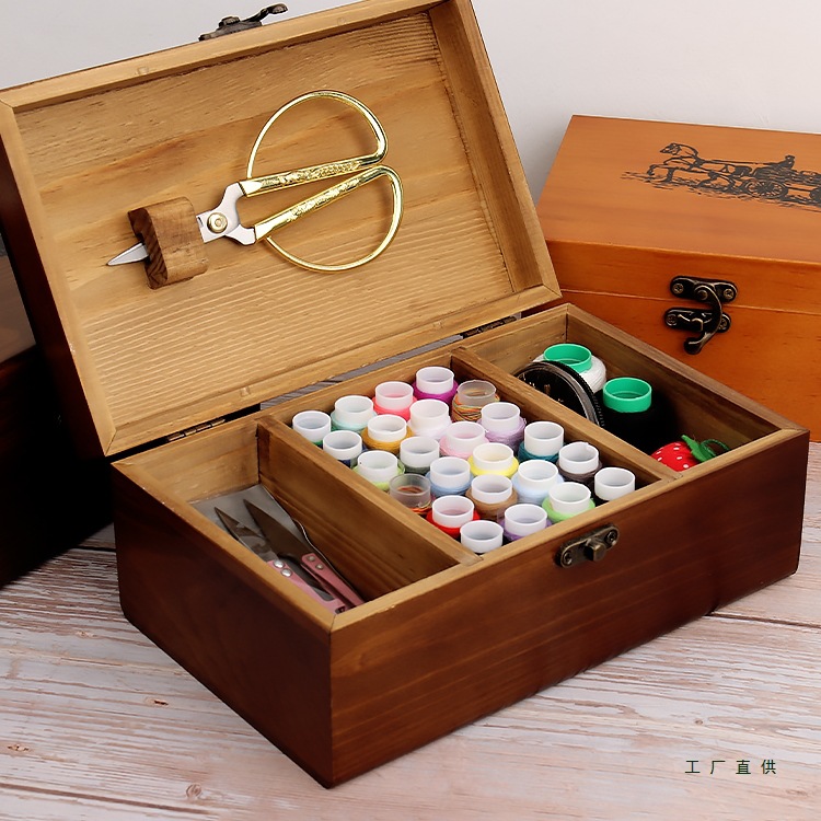 实木针线盒家用高质量好缝补衣服针线实用套装结婚家庭宿舍针线包